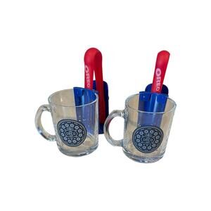 Oreo Glass Mugs W Removable Cookie Holder & Oreo Tong Collectors Item, 2 in Set